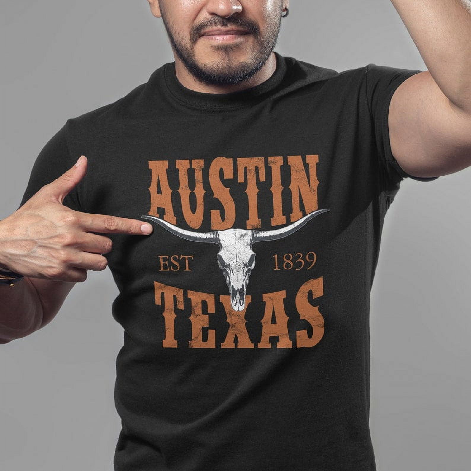 Austin Texas Souvenir Crewneck TShirt, Vintage Style Steer Skull