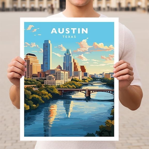 Austin Texas Travel Poster Wall Art, Poster Only
