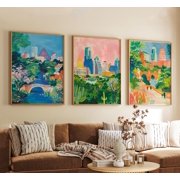 Austin Texas Travel Wall Art Vintage Style Minimalist Usa City Skyline Artwork Retro Illustration Set 3 Unframed Paper Print