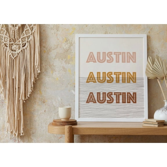 Austin Texas Wall Art Print, Boho Mid Century Modern, Minimalist, Modern Living Room And Office Decor