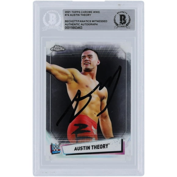 Austin Theory WWE Autographed 2021 Topps Chrome Black Ink #74 Beckett Fanatics Witnessed Authenticated Card - Fanatics Authentic Certified