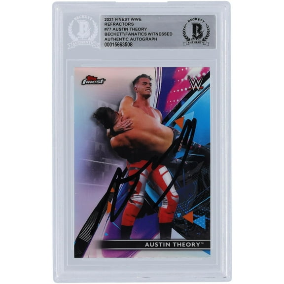Austin Theory WWE Autographed 2021 Topps Finest Refractors Black Ink #77 Beckett Fanatics Witnessed Authenticated Card - Fanatics Authentic Certified