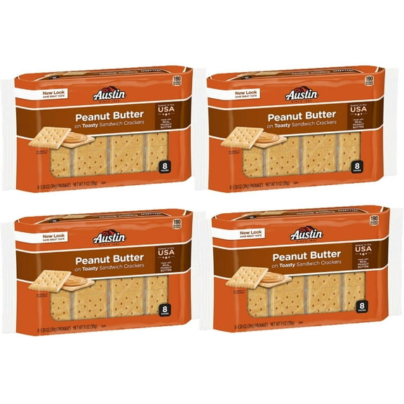 Austin, Toasty Round Crackers YPF5With Peanut Butter, 8 Count, 11.4oz Tray (Pack of 4)