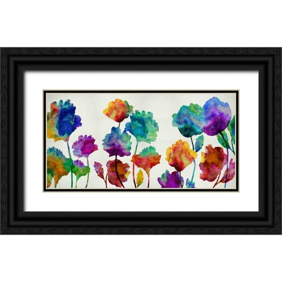 Austin, Vanessa 18x11 Black Ornate Wood Framed with Double Matting Museum Art Print Titled - Playful Blossom