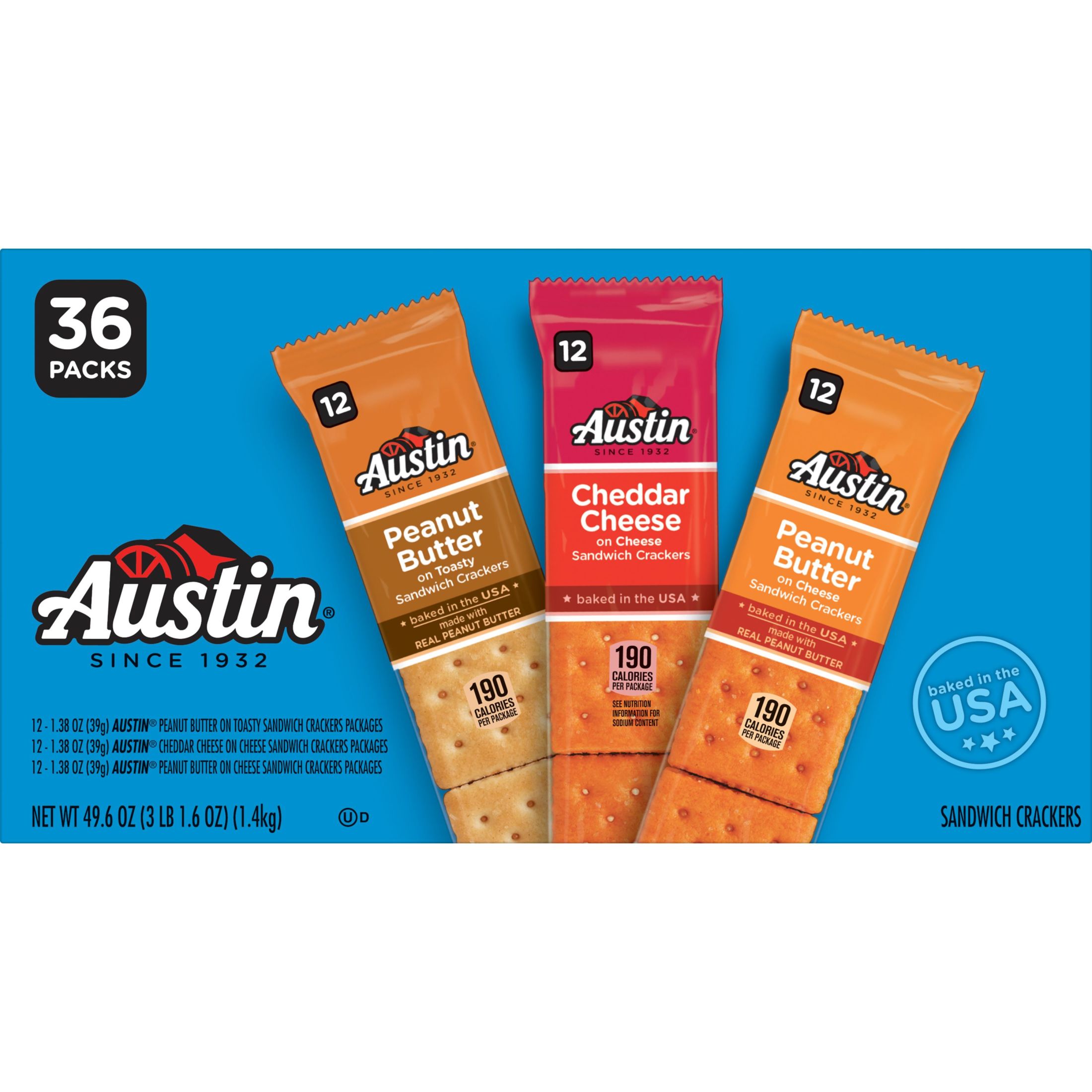 Austin Variety Pack Sandwich Crackers, 49.6 oz, 36 Count
