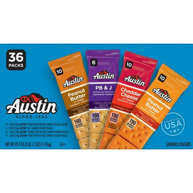 Austin Variety Pack Sandwich Crackers, 49.7 oz, 36 Count