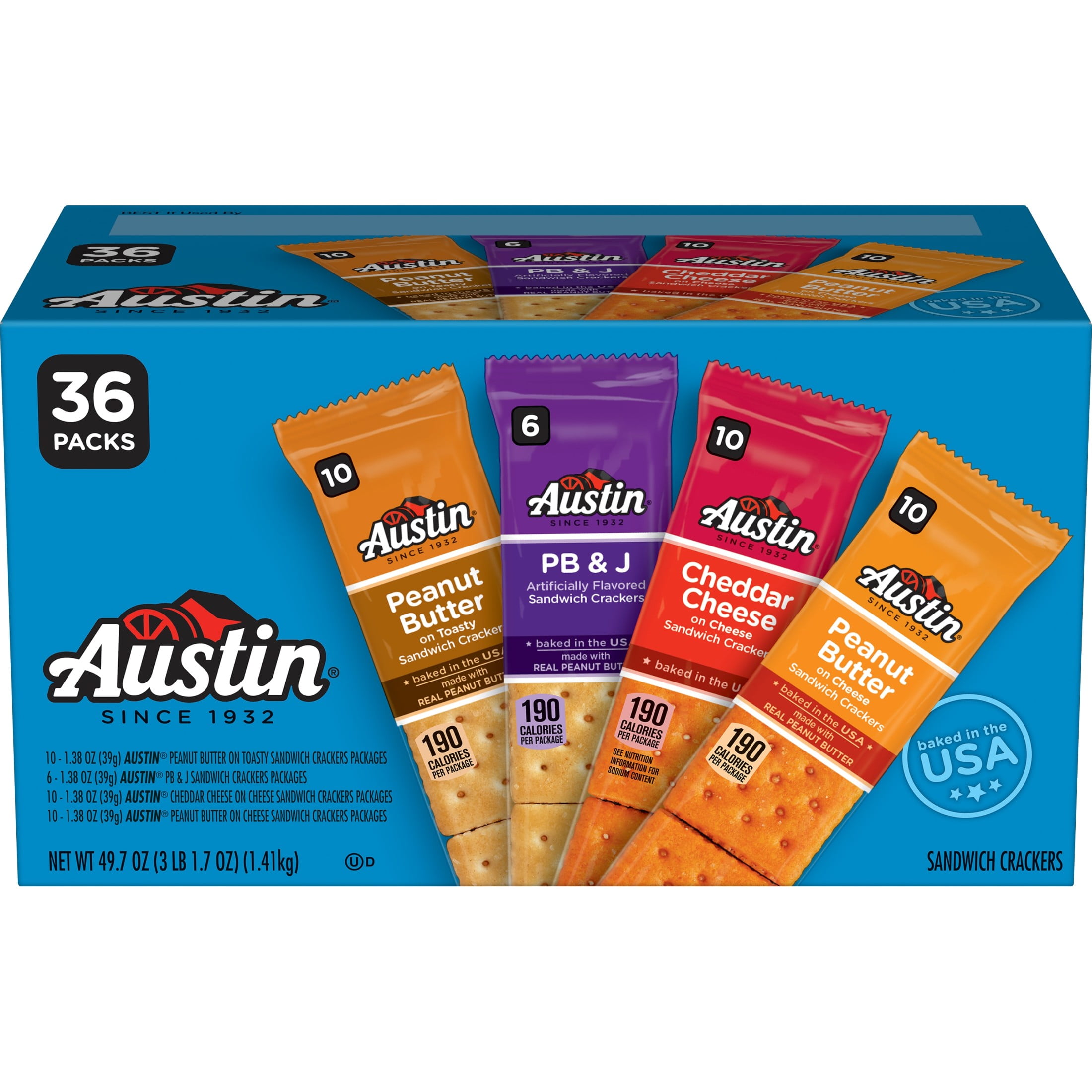 Austin Variety Pack Sandwich Crackers, Single Serve Snack Crackers, 36 Count