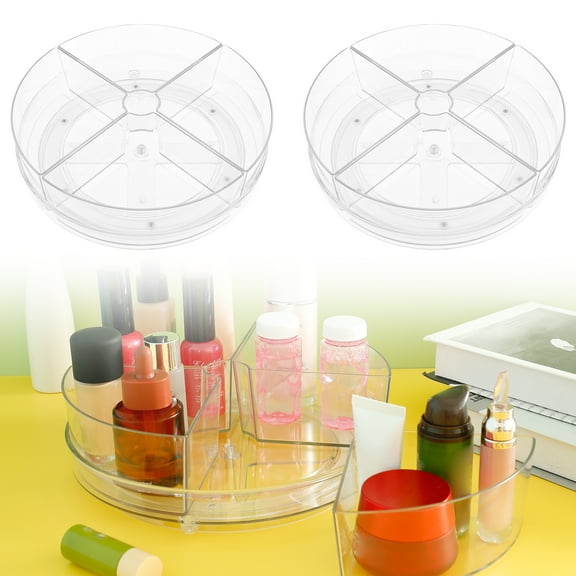 Austok 1/2Pcs Round Turntable Organizer with 4 Removable Bin 360° Rotatable Divided Storage Container Transparent PET Lazy Susan Turntable Organizer for Cabinet Kitchen Countertop
