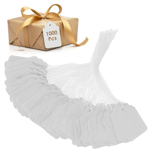 Austok 1000 Pcs Price Tags Paper Hang Tags with Hanging Strings Writable String Tags Multipurpose Blank Strung Marking Tags for Jewelry Clothing Holiday Gift Art Craft