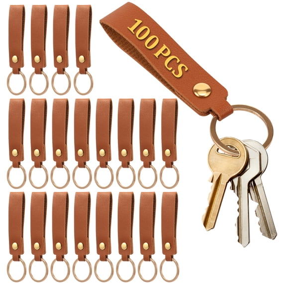 Austok 100Pcs PU Leather Keychain Blanks Bulk Blanks Keychain Kit with Key Rings DIY Multipurpose Keyring Set for DIY Key Chains Craft