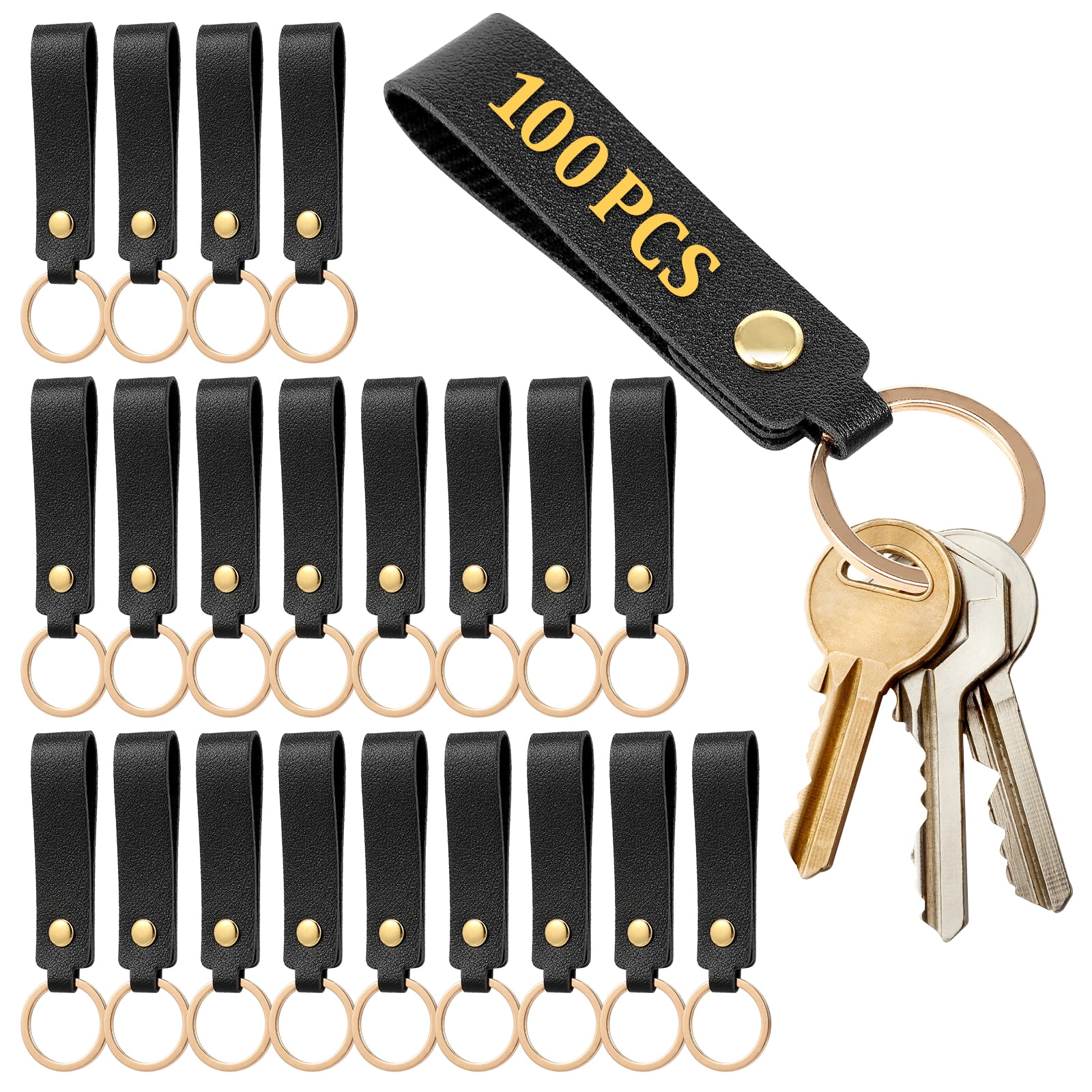 Austok 100Pcs PU Leather Keychain Blanks Bulk Blanks Keychain Kit with Key Rings DIY Multipurpose Keyring Set for DIY Key Chains Craft