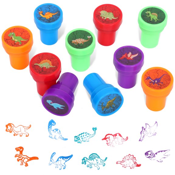 Austok 10Pcs Animal Stamps for Kids Self Inking Stamps Party Favors Cartoon Dinosaurs Stampers Party Supplies Classroom Rewards for Boys Girls