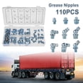 thumbnail image 1 of Austok 110 Pcs Grease Nipple Fittings Assortment Kit Straight 45-Degree 90-Degree Angled Galvanized Metal Grease Nipple Set M6 M8 M10 Grease Nipple for Motorcycle Truck Automotive Farm, 1 of 9
