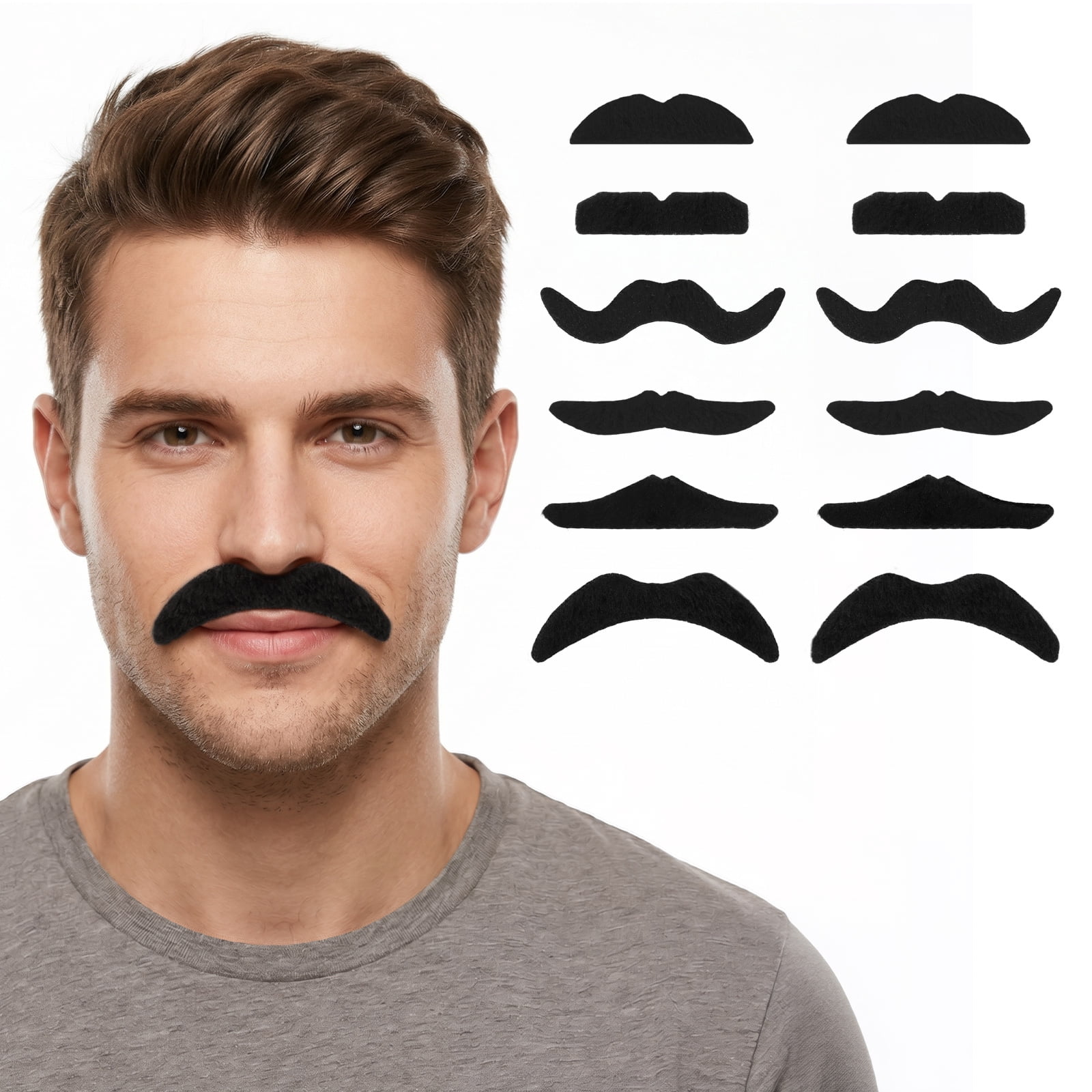 Austok 12 Pcs Faux Mustache Self Adhesive 6 Designs Novelty Hairy Beard ...
