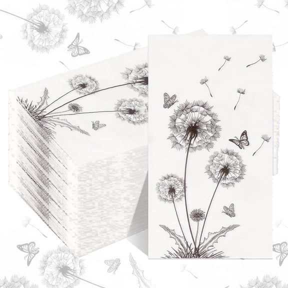 120 Pack Dandelion Paper Napkins, Disposable Guest Napkins, 2-Ply Decorative Hand Towels for Bathroom, Dinner Party, Wedding Table Decor, Folding 4.3 x 7.9 Inch