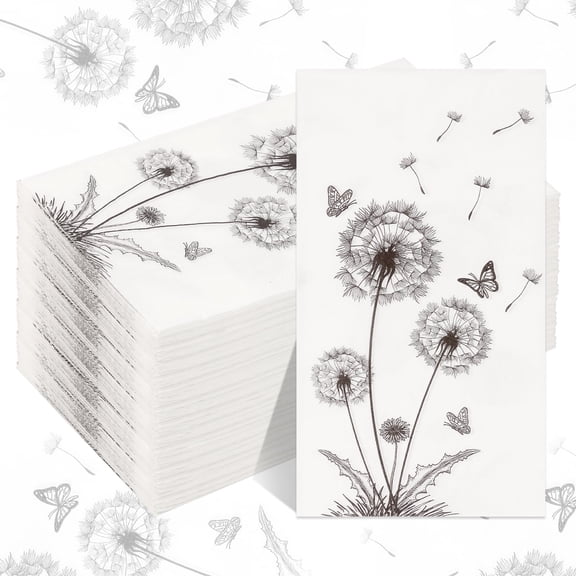 Austok 120 Sheet Dandelion Print Paper Napkins, Guest Towel for Bathroom Paper Napkin for Dinner Party Kitchen Floral Design Disposable Paper Hand Towel for Guest Party Supply (4.3 x 7.9 Inch)