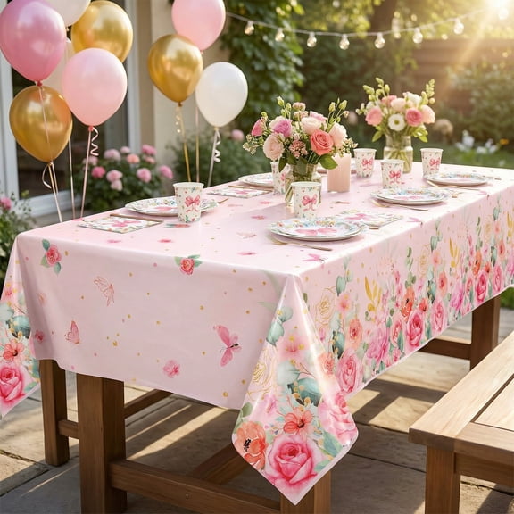 Austok 121 Pcs Floral Party Supplies Include Spring Floral 9 Inch and 7 Inch Paper Plate Napkin Straw Cup and Tablecloth for Baby Shower Wedding Tea Party Decoration Serve 20 Guest