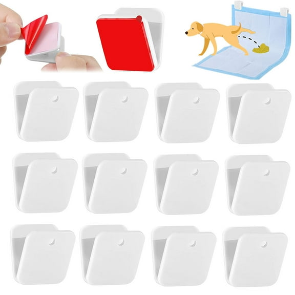 Austok 12pcs Dog Wall Pee Pad Holder Self-sticky Pee Pad Wall Clip Keeps Your House Clean Dog Potty Training Pad Holder Wall-mounted Potty Training Pad for Lifting Marking Dogs