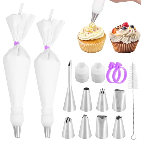 Austok 15 Pcs Piping Bags and Tips Set Reusable Cake Decorating Kit with Reusable Piping Bags Cleaning Brush Stainless Steel Nozzles Kits for Desserts Baking