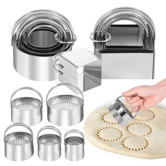 Austok 15Pcs Cookie Cutter Set Square/Round 430 Stainless Steel Pastry Scone Cutter with Ergonomic Handle Dishwasher Safe for Cookie Cake Donut Pancake