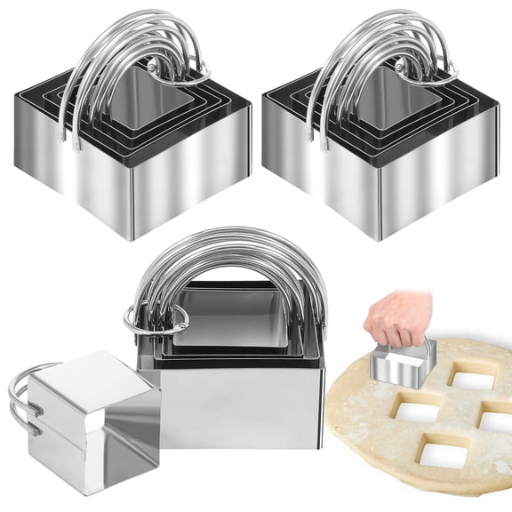 Austok 15Pcs Cookie Cutter Set Square/Round 430 Stainless Steel Pastry Scone Cutter with Ergonomic Handle Dishwasher Safe for Cookie Cake Donut Pancake