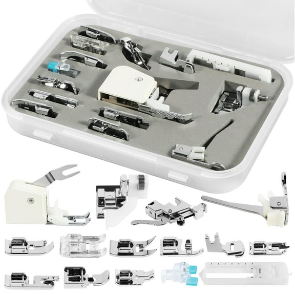Austok 15Pcs Sewing Machine Presser Feet Set Multifunctional Spare Parts Accessories for Singer Carina Veritas Dorina