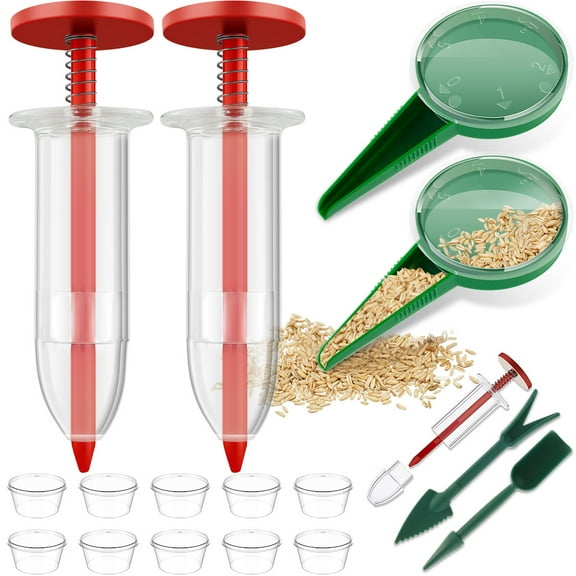 Austok 16Pcs Mini Sowing Seed Dispenser Sower Manual Handheld Seed Spreader with 2 Transplanting Tools Lightweight Small Seed Planter Reusable Mini Hand Seed Spreader for Garden Grass Carrot