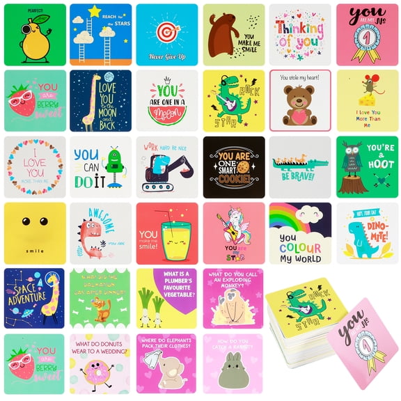 Austok 180Pcs Joke Cards Set for Kids Funny Lunchbox Notes Reusable Motivational Cards Cute Jokes and Puns Cards Inspirational Cards for Boys and Girls Parties Schools Bake Sales Picnics