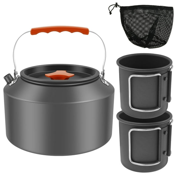 Austok 2.5L Camping Kettle Heat Evenly Camp Kettle Sturdy Rustproof Camping Coffee Pot Lightweight Portable Camping Kettle with 2 Cups for Outdoor Camping Hiking Picnic