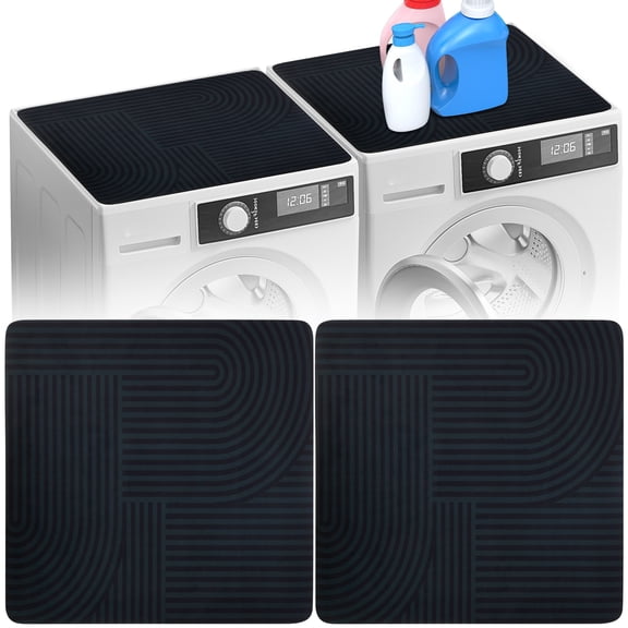Austok 2 PC Washer and Dryer Topper Protector Mat 23.62''x23.62" , Laundry Washing Machine Top Cover Non-Slip Silicone Washer and Dryer Covers for Top, Dryer Top Protector Mat (Black)