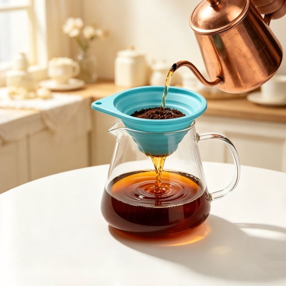 Austok 2 Pack Kitchen Funnel Set Small 4 inch Silicone Funnels with Strainer Foldable Funnel Strainer for Loose Leaf Tea, Pour Over Coffee, Wine, Cocktails