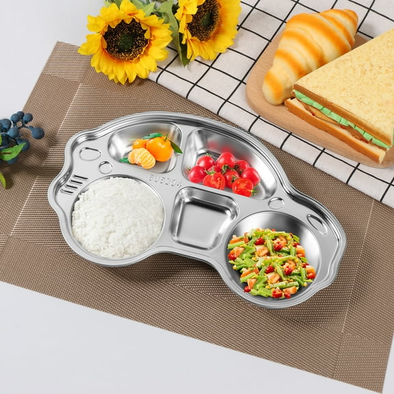 Austok 2 Pcs Kids Plates with 5 Compartments Car Shape Meal Plate Reusable Dinner Plates Multipurpose Serving Platter Portable Toddler Plates for Camping Picnic School