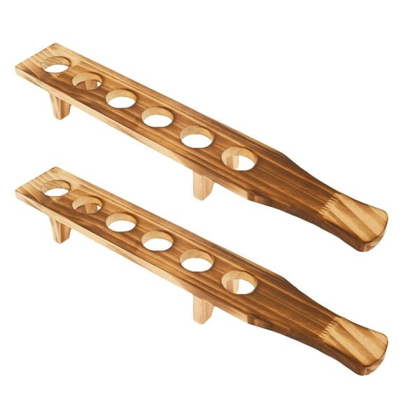 Austok 2 Pcs Shot Glass Tray Wood Shot Glass Holder Shot Glass Stand with 6 Holes Shot Glass Serving Tray Fit 1.4inch Diameter Glasses Shot Glass Display Shot Glasses Board for Party Bar Club Drinking