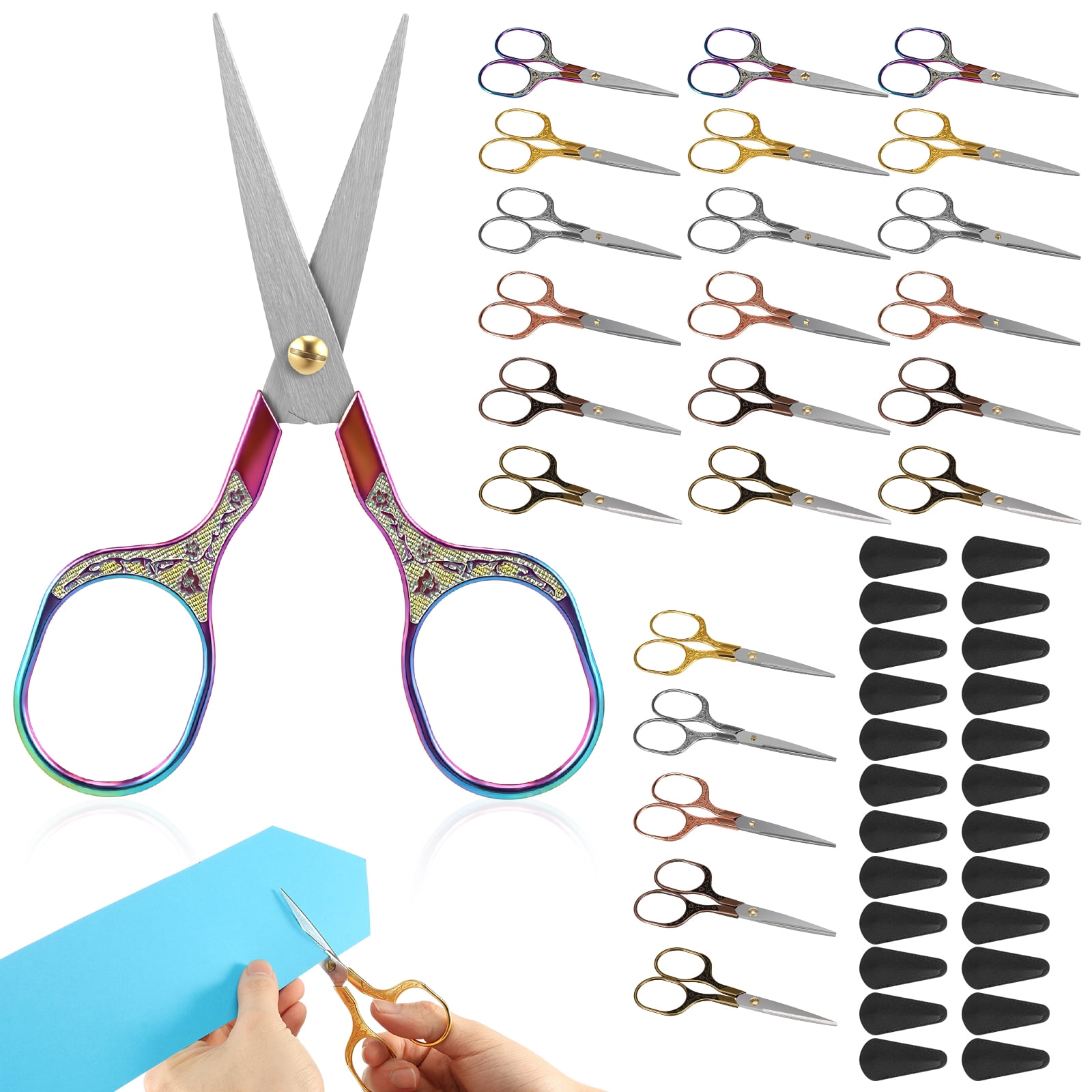 Austok 24 PCS Small Sewing Scissors Incisive Embroidery Vintage Crochet Scissors Set with Protective Sleeve 5 Inch Zinc Alloy Incisive Blade Shear for Sewing Crafting DIY Artwork Threading Tool