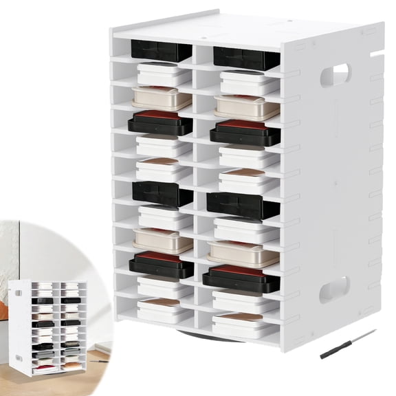 Austok 24 Slot Ink Pad Rotatable Holder Stamp Pad Storage Rack Craft Supply Organizer Plastic Easy Access for Office Workshop Desktop Use