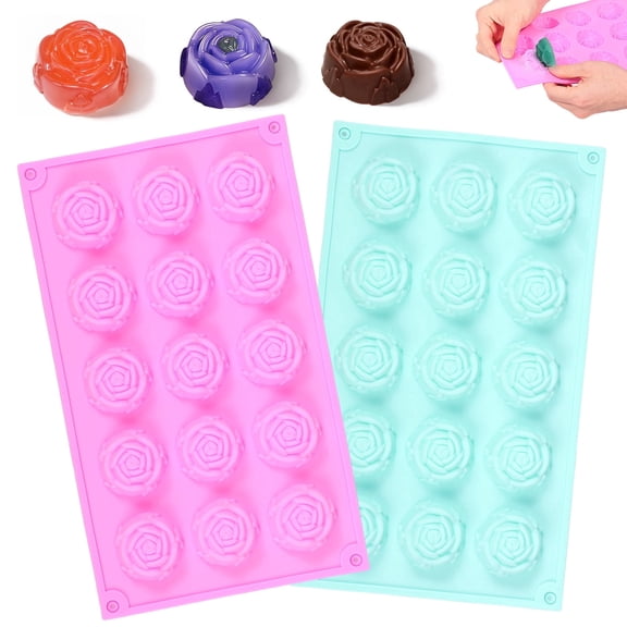 Austok 2PCS Flower Mold Silicone Multi Cavity Small Rose Flower Silicone Mold Non Stick Rose Shape Valentine's Day Mould for Jelly Mini Soap Cake Mousse Ice Cream Tray Baking