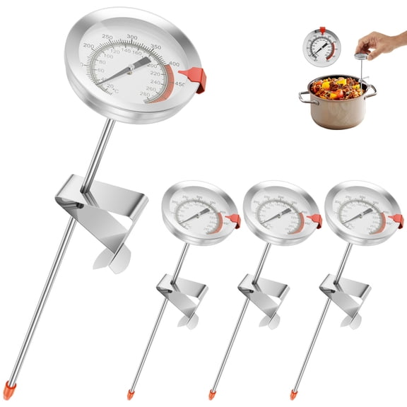 Austok 2Pcs/4Pcs Deep Fry Thermometer with Pot Clip and 12 Inch Long Stem Instant Read 2 Inch Dial Meat BBQ Turkey Thermometer for Deep Fry Turkey Grill Candy Coffee