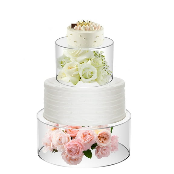 Austok 2Pcs Acrylic Cake Stand Fillable Cake Risers Clear Cake Tier Stackable Centerpiece Cake Display Boxes Decorative Cake Display Stand for Wedding Birthday Party