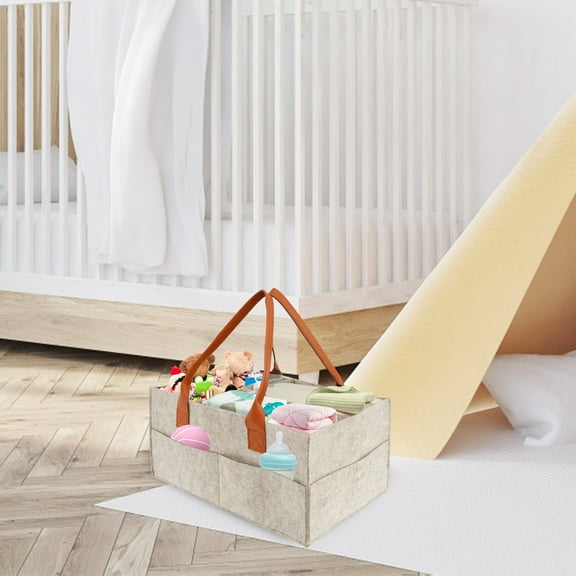 Austok 2Pcs Baby Diaper Caddy with Dividers Portable Felt Diaper Caddy Organizer with Handle Practical Baby Diaper Basket Diaper Organizer Nursery Organizer Caddy for Home Car