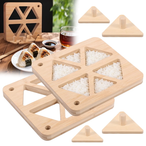 Austok 2Pcs Bamboo Rice Ball Mold Set with Press Plate Triangle Sushi Mold for Japanese Sushi Classic Rice Ball Maker for Kids Lunch Picnic Family DIY
