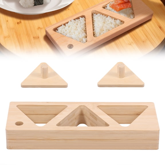 Austok 2Pcs Bamboo Rice Ball Mold Set with Press Plate Triangle Sushi Mold for Japanese Sushi Classic Rice Ball Maker for Kids Lunch Picnic Family DIY