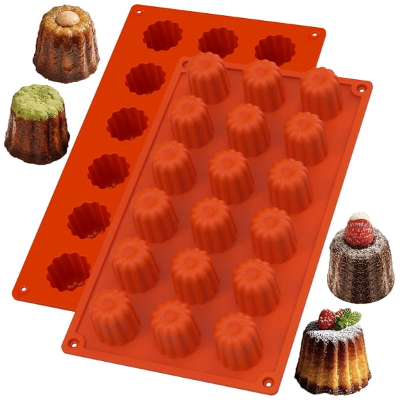Austok 2Pcs Caneles Mold 18-Cavity Mini Fluted Tube Cake Pan for Baking Non Stick Silicone Baking Mold for Cannele, Cupcakes, Donuts, Muffins, Cornbread, Brownies, Jellies