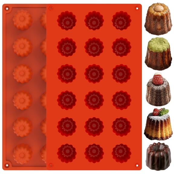 Austok 2Pcs Caneles Mould 18-Cavity Mini Fluted Cake Pan Non-Stick Silicone Baking Mold Muffin Tin Panna Cotta Moulds for Cannele Cupcake Jelly