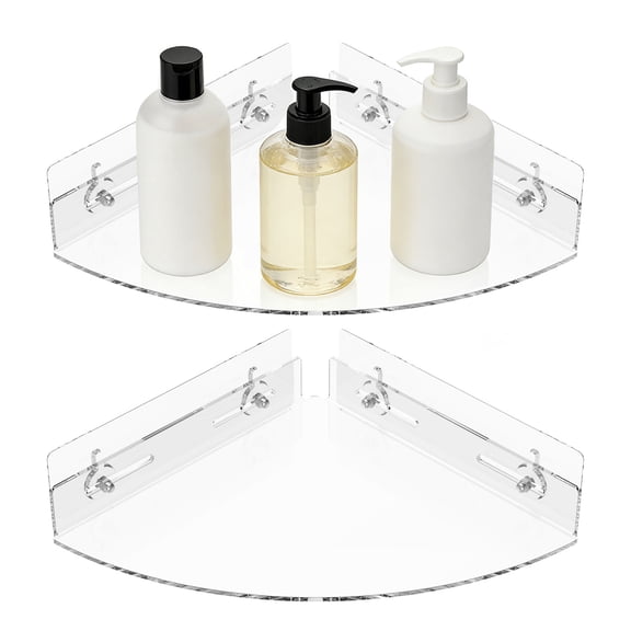Austok 2Pcs Corner Shower Caddy 8.3"x 8.3" No Drill Clear Acrylic Floating Corner Shelf Wall Mounted for Home Decor for Toiletry Cosmetic Spice Jar Security Camera Router