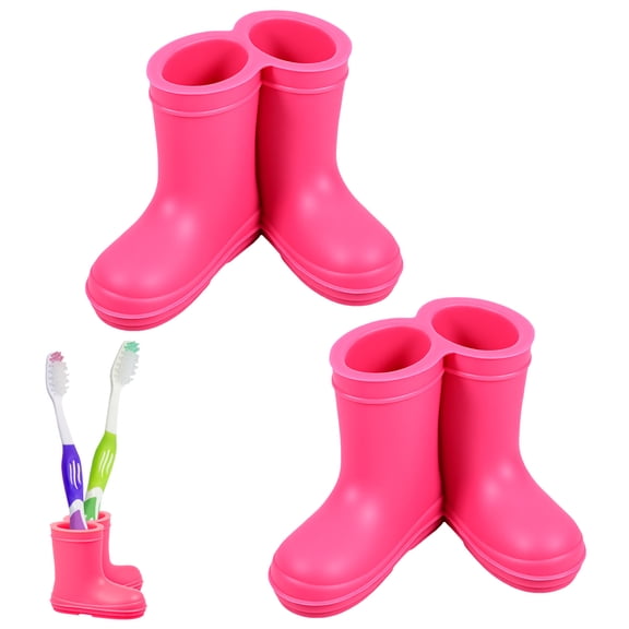 Austok 2Pcs Cute Rainboot Toothbrush Holder with Drain Hole 2 Slot Silicone Toothbrush Storage Bin Makeup Brush Organizer for Bathroom Countertop