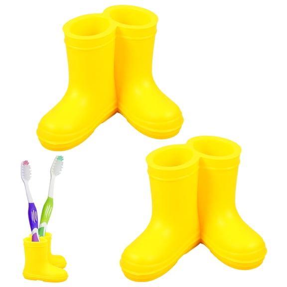 Austok 2Pcs Cute Rainboot Toothbrush Holder with Drain Hole 2 Slot Silicone Toothbrush Storage Bin Multi Functional Organizer for Makeup Brush