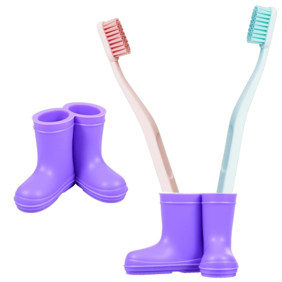 Austok 2Pcs Cute Rainboot Toothbrush Holder with Drain Hole 2 Slot Silicone Toothbrush Storage Bin Multi Functional Organizer for Makeup Brush