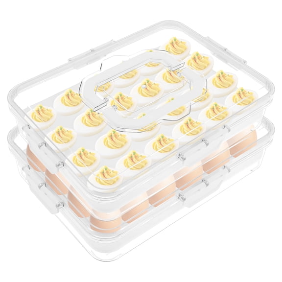Austok 2Pcs Deviled Egg Container with Lid Clear 48 Deviled Egg Tray with Handle Airtight Fresh Keeping Leak Proof for Camping Party Picnic