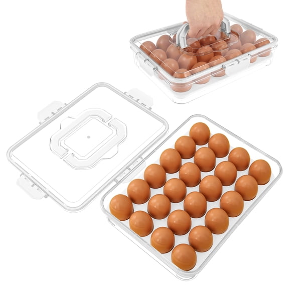 Austok 2Pcs Deviled Egg Container with Lid Clear 48 Deviled Egg Tray with Handle Airtight Fresh Keeping Leak Proof for Camping Party Picnic