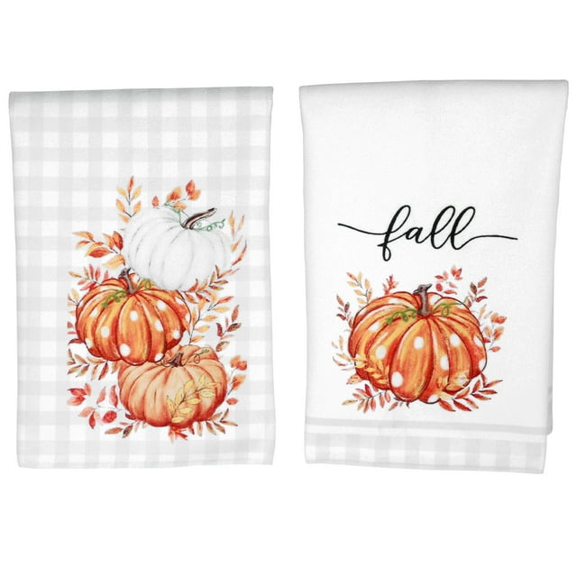 Austok 2Pcs Fall Kitchen Towels Pumpkin Fall Dish Towels Microfibre